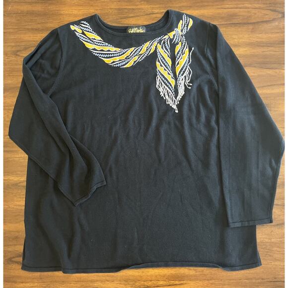 Bob Mackie Wearable Art Beaded Embroidered Scarf On Black Tunic Sweater Sz 2X - Picture 1 of 9
